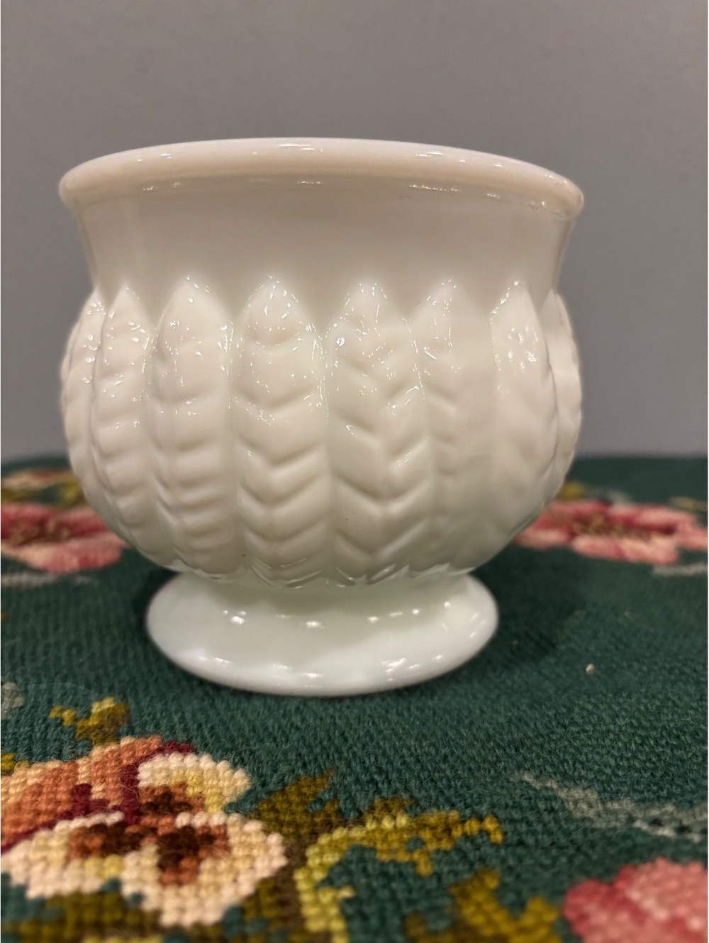 Vintage Randall Milk Glass Bowl Diamond Quilted Pattern Footed White Glass